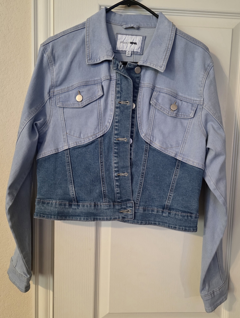 Fashion Nova Two-Tone Light & Dark Blue Denim Jacket